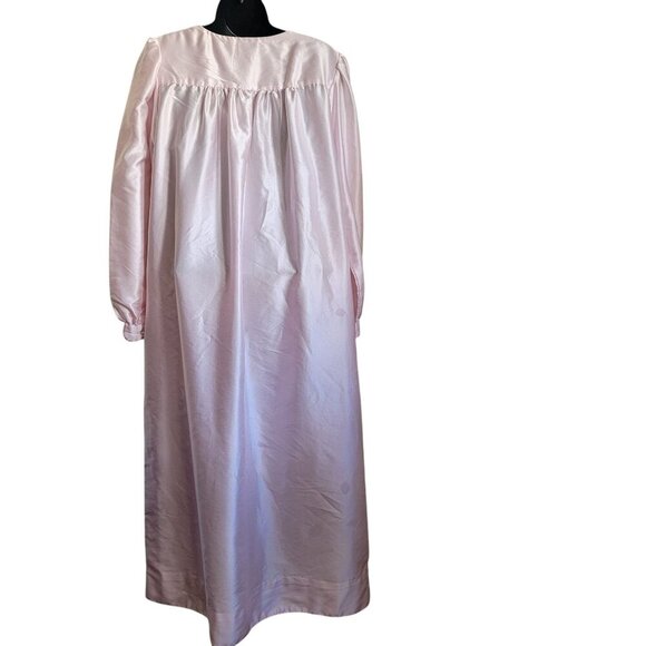Vintage Pink Satin Nightgown With Embroidered Floral & Pearls Details Size M - Picture 13 of 16